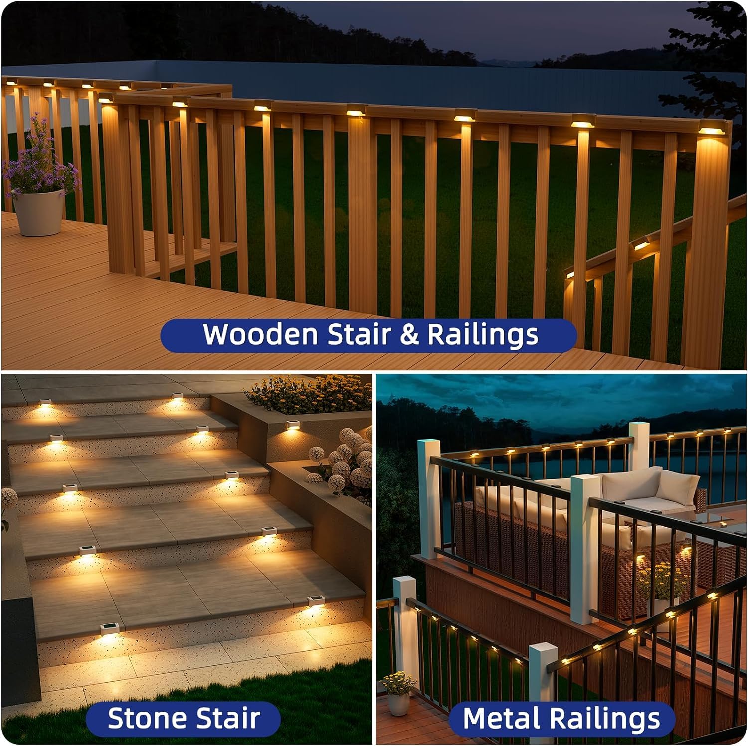 Solar Deck Lights Outdoor, Solar Step LED Waterproof Lighting for Outdoor Deck (Pack of 12)